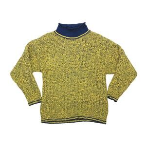 Vintage 90s Karen Scott yellow and navy blue marled roll neck sweater M